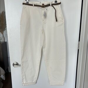 Women’s Cream Pants with Brown Belt